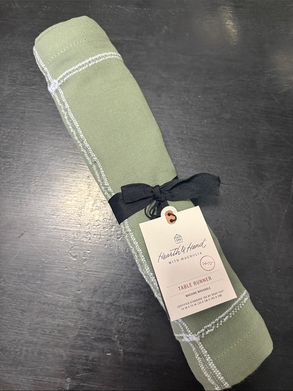 Hearth & Hand Sage Green Table Runner with White Stitching